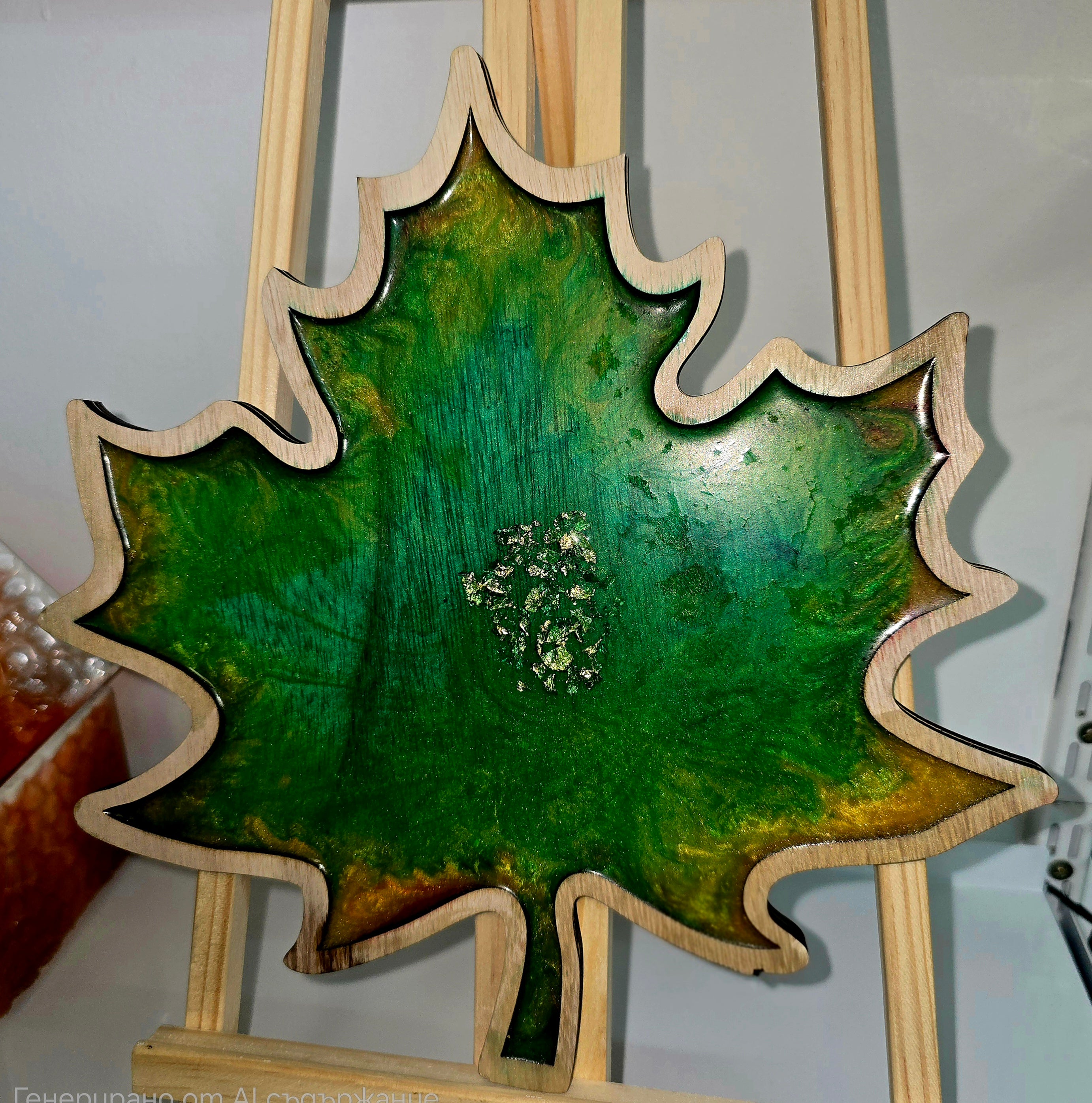 Handmade Maple Leaf Resin Serving Board – Wooden Decorative Tray (29 × 28 cm)
