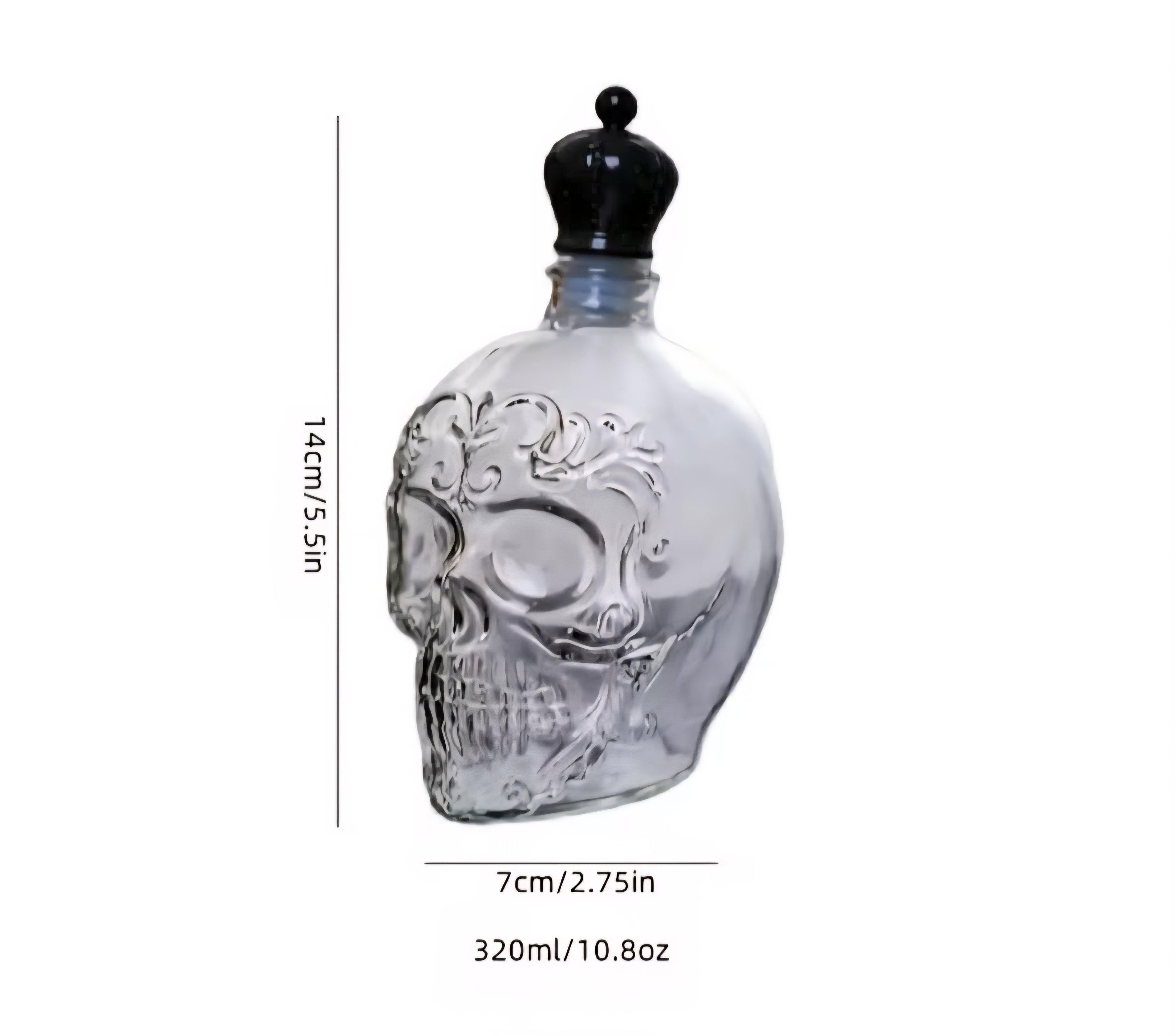 Skull Glass Bottle Set with 3 Skull Shot Glasses – 320 ml
