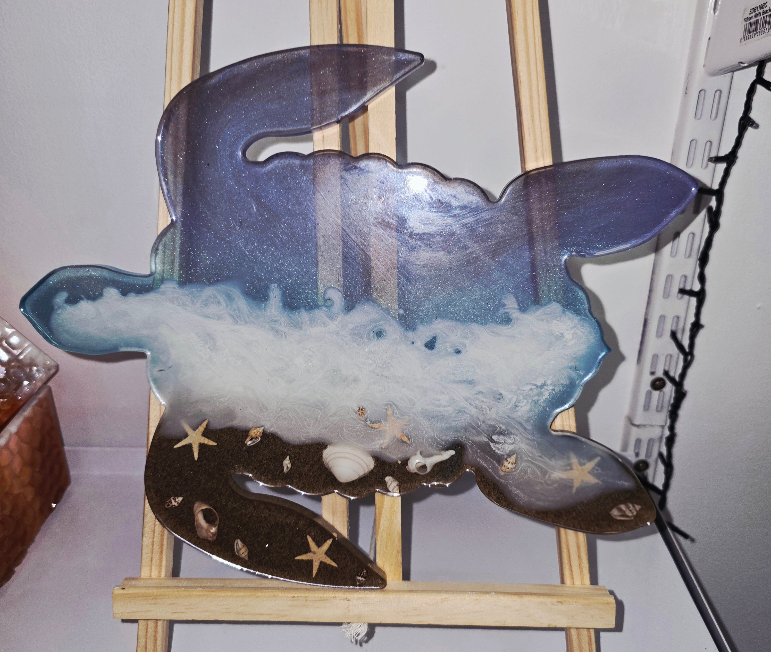 🐢 Handmade Ocean Resin Serving Board – Turtle Shaped Decorative Tray