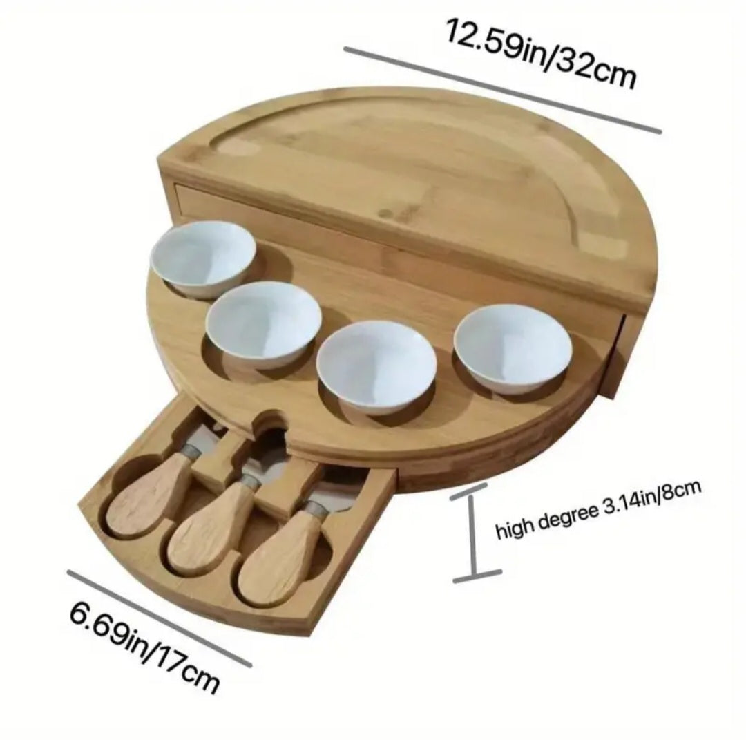 Foldable Bamboo Cheese Board Set with Bowls & Knives