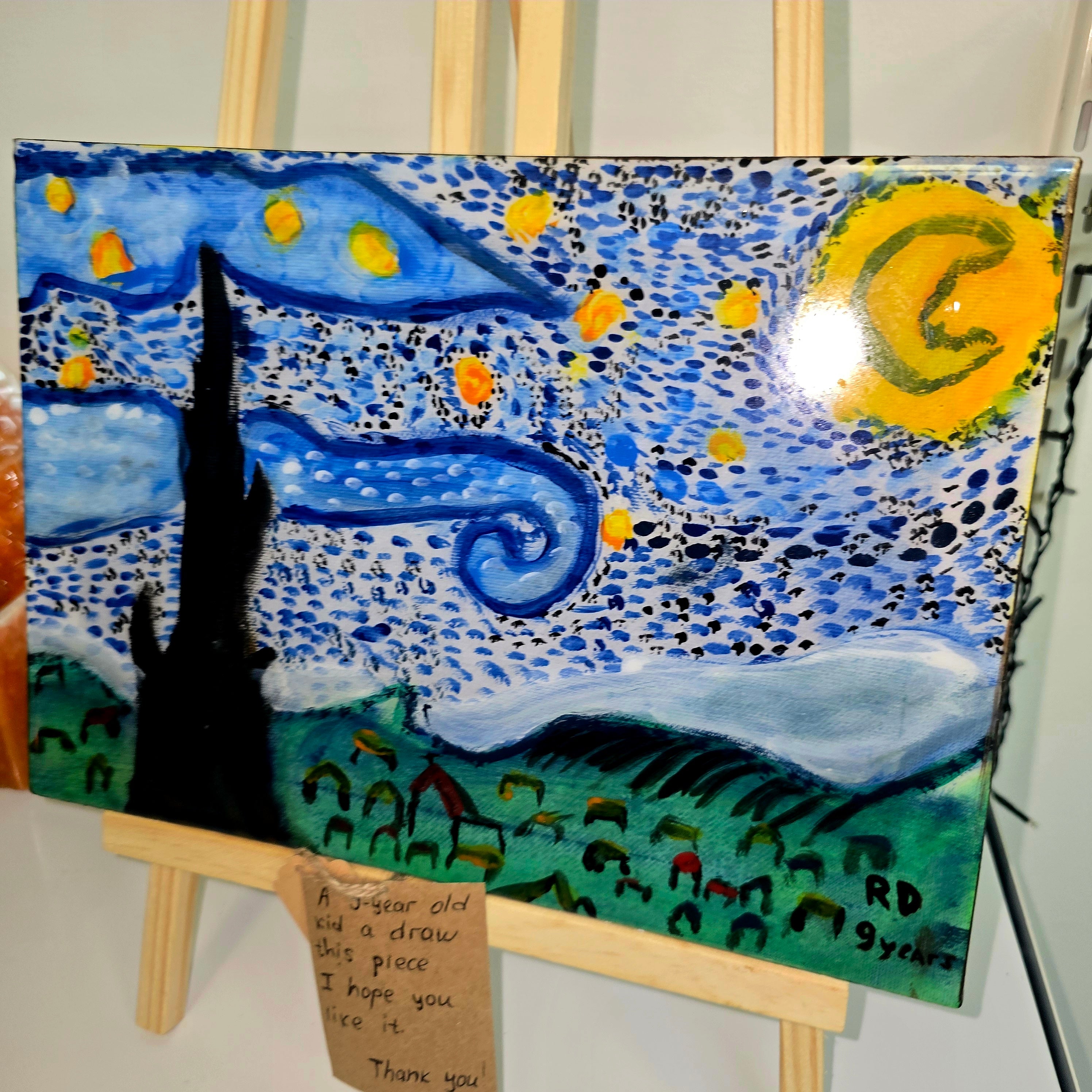 Hand-Painted Children’s Artwork Sealed with Clear Resin – Original Art by a 9-Year-Old Artist (30 × 21 cm)