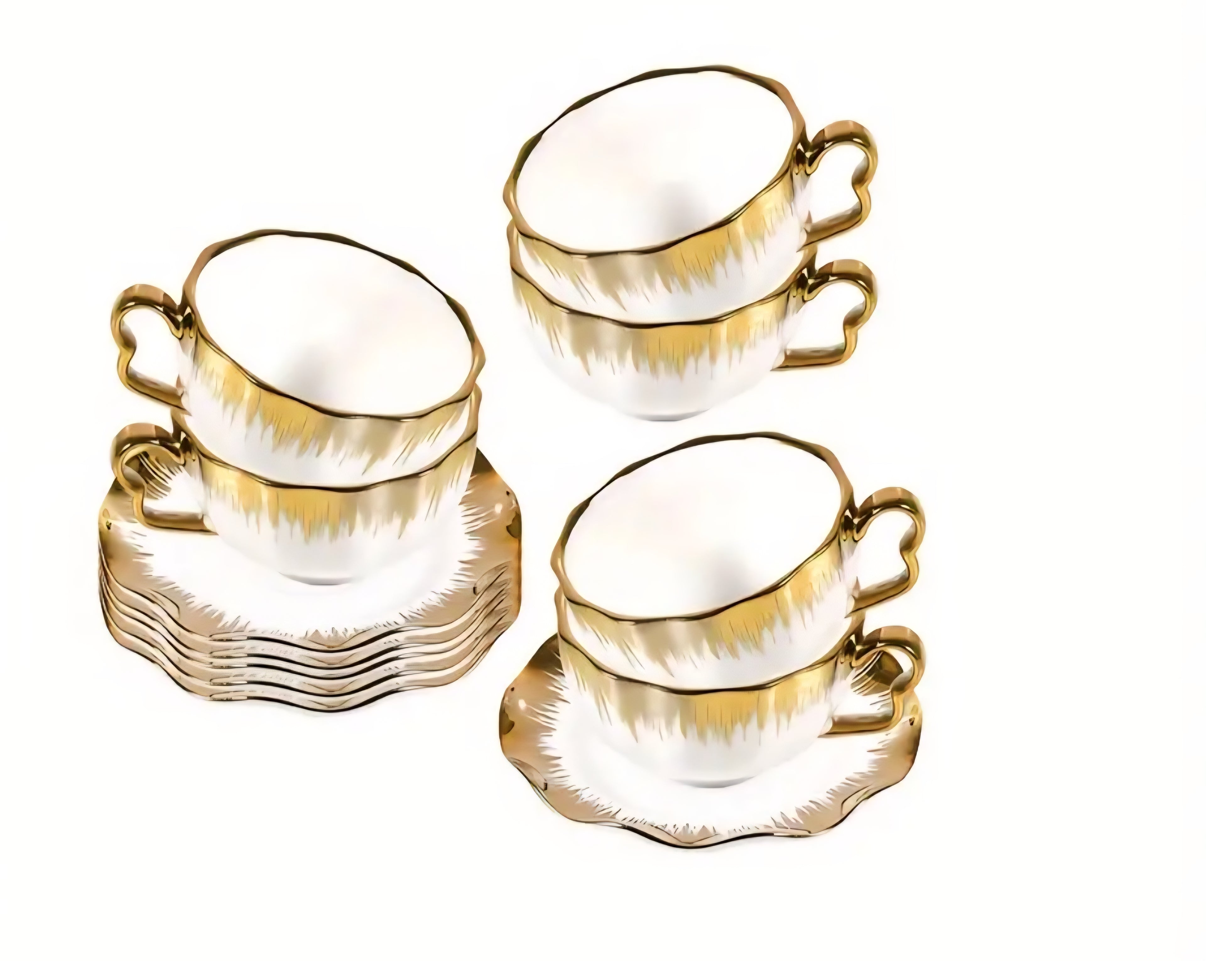 Luxury Bone China Coffee Cup & Saucer Set – Gold Detail, Set of 6