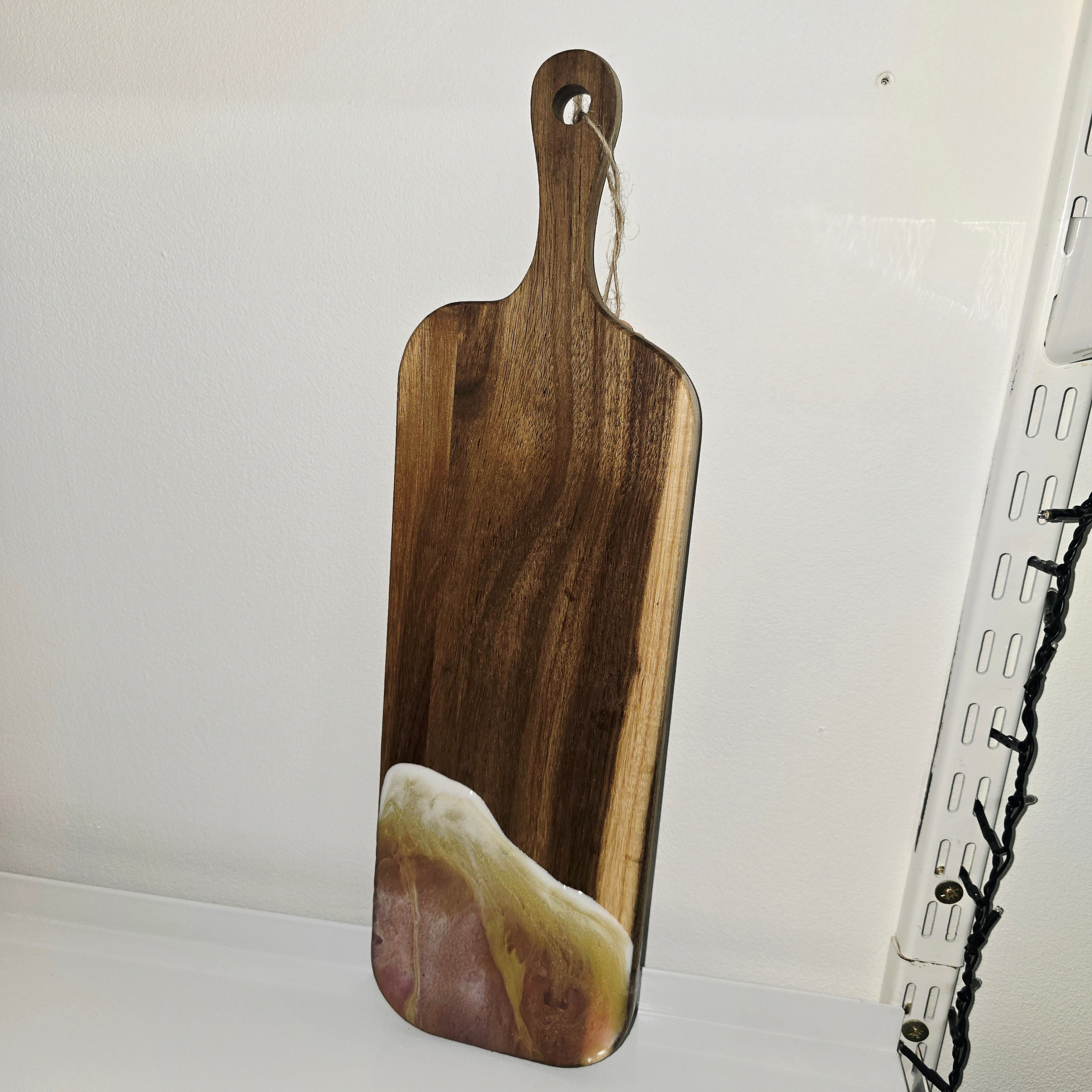 🌊 Handmade Wooden Serving Board with Resin Art – Ocean Style Design (41 × 12 cm)