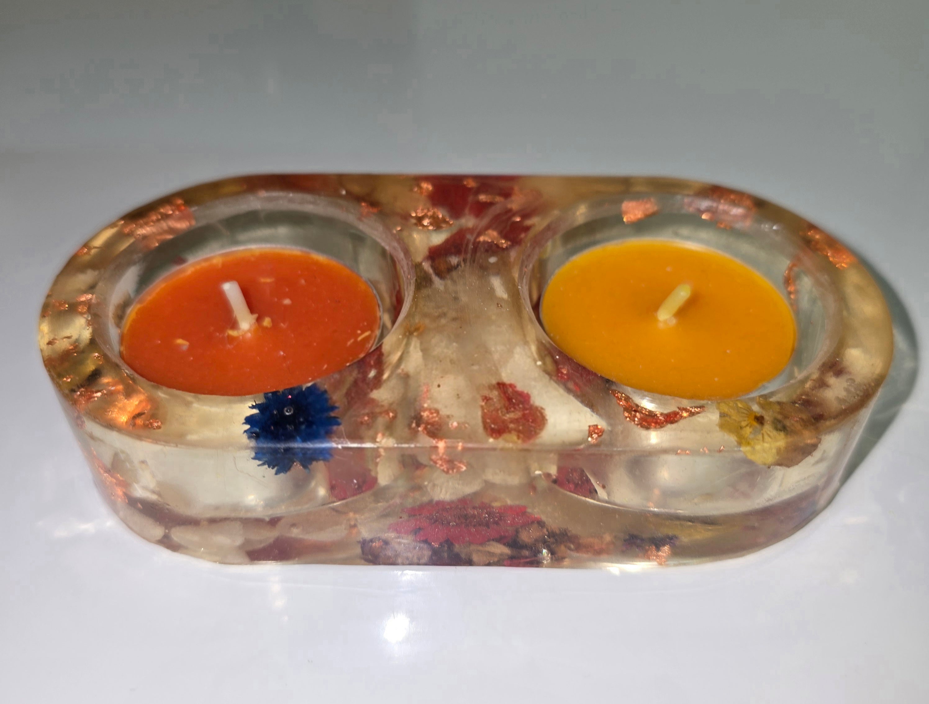Handmade Double Resin Tealight Holder – Oval Decorative Candle Stand (12 x 6 cm)