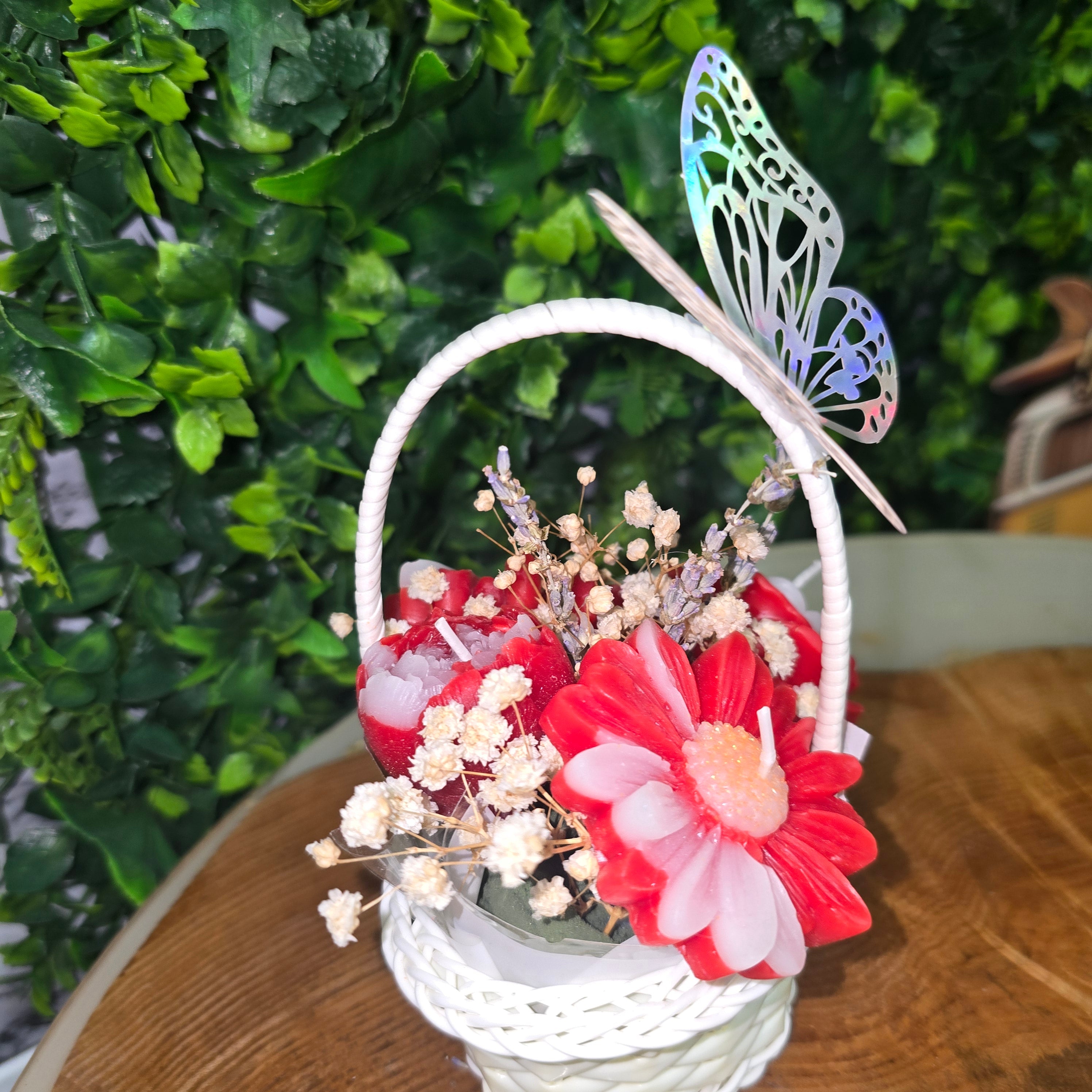 Decorative Flower Candle Basket with Butterfly – Mini Gift Candle