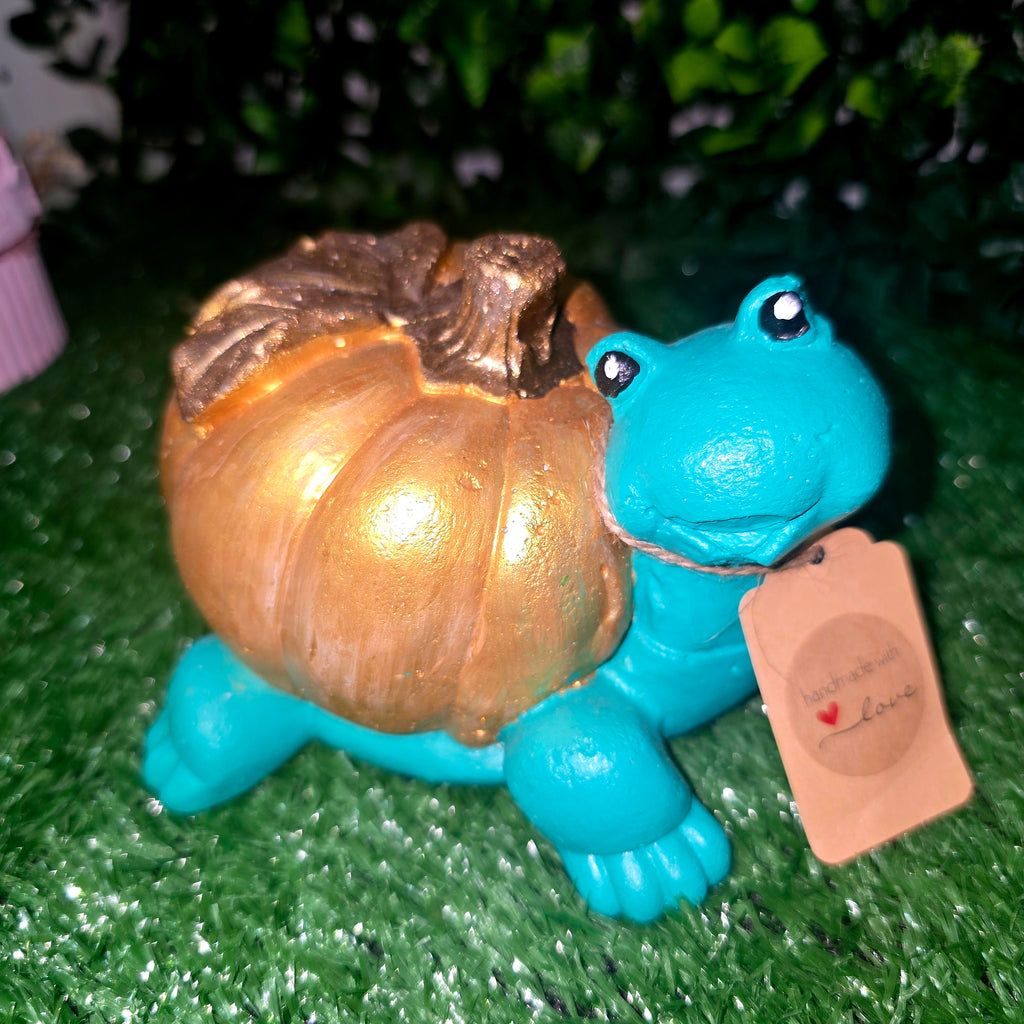 Handmade Cement Turtle with Pumpkin – Decorative Garden & Home Ornament