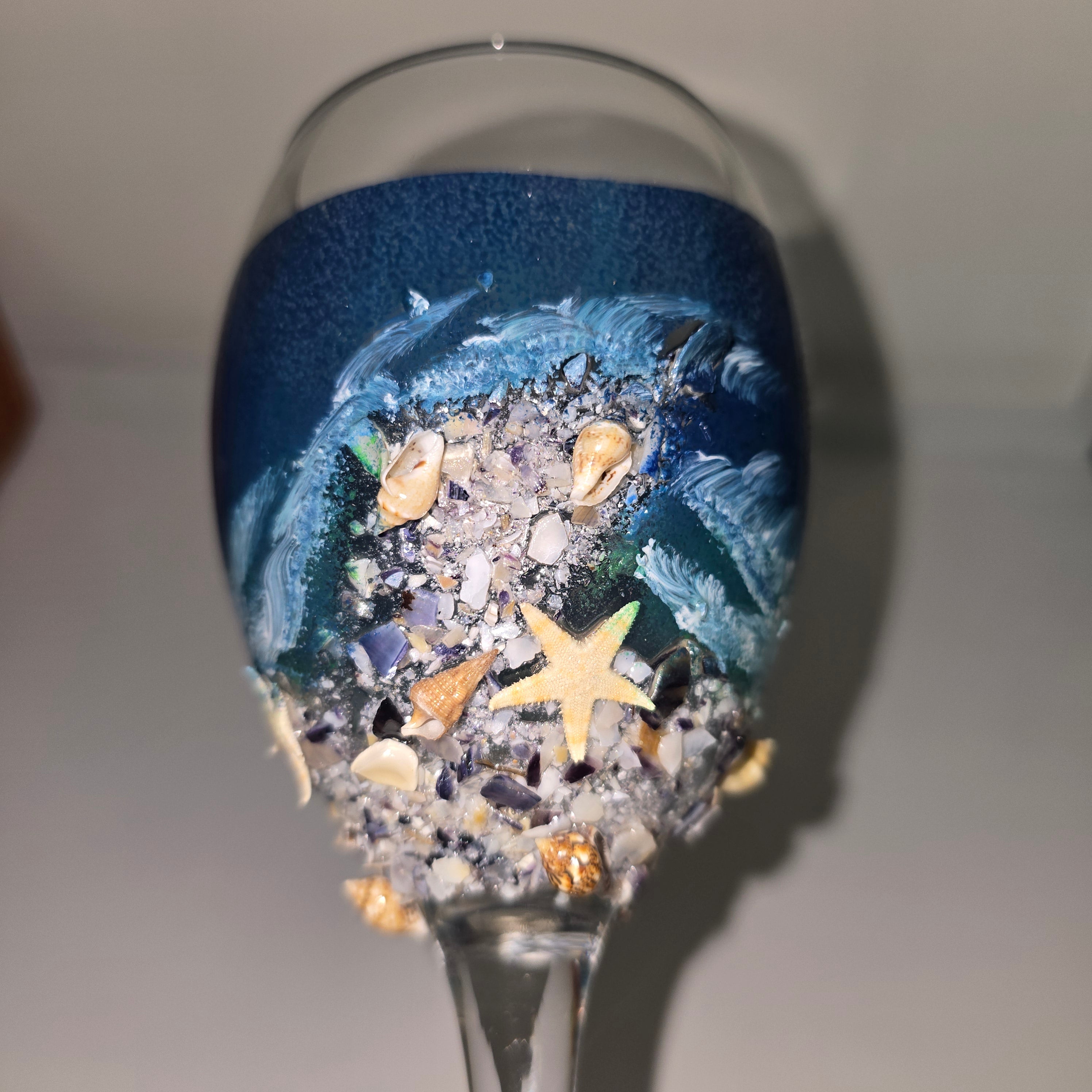 Handmade Wine Glass – Ocean Theme (Pink & Blue)