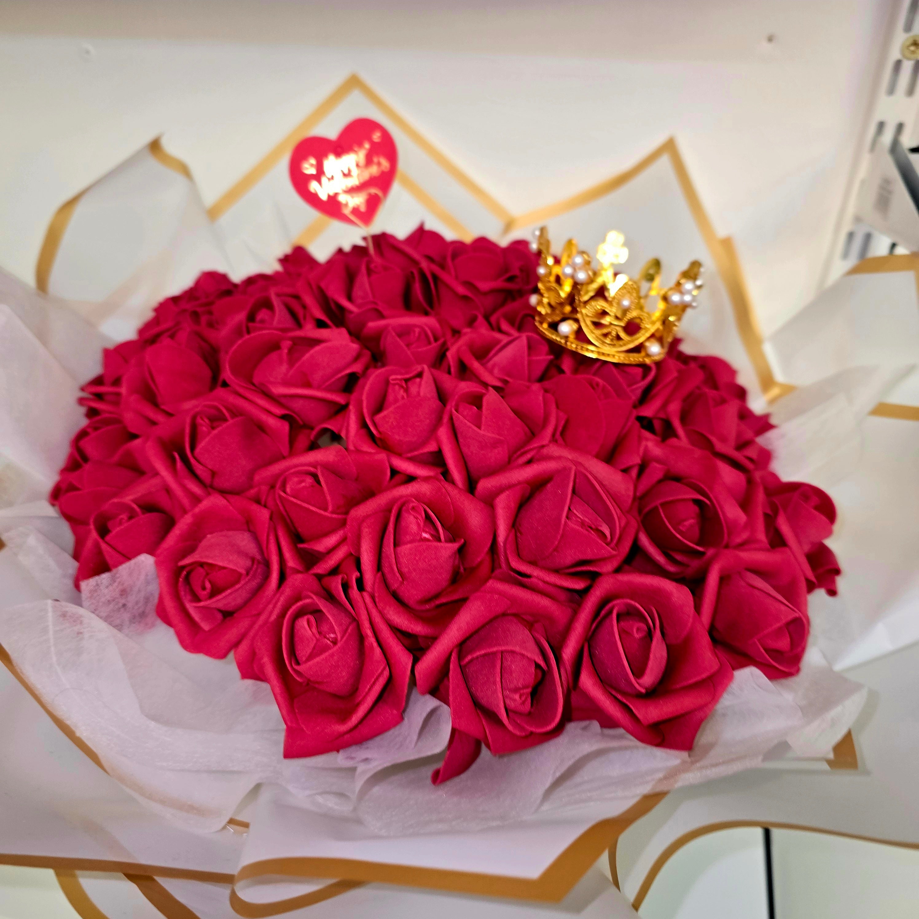 Luxury Eternal Roses Bouquet – 51 Forever Roses with Crown | Handcrafted Gift