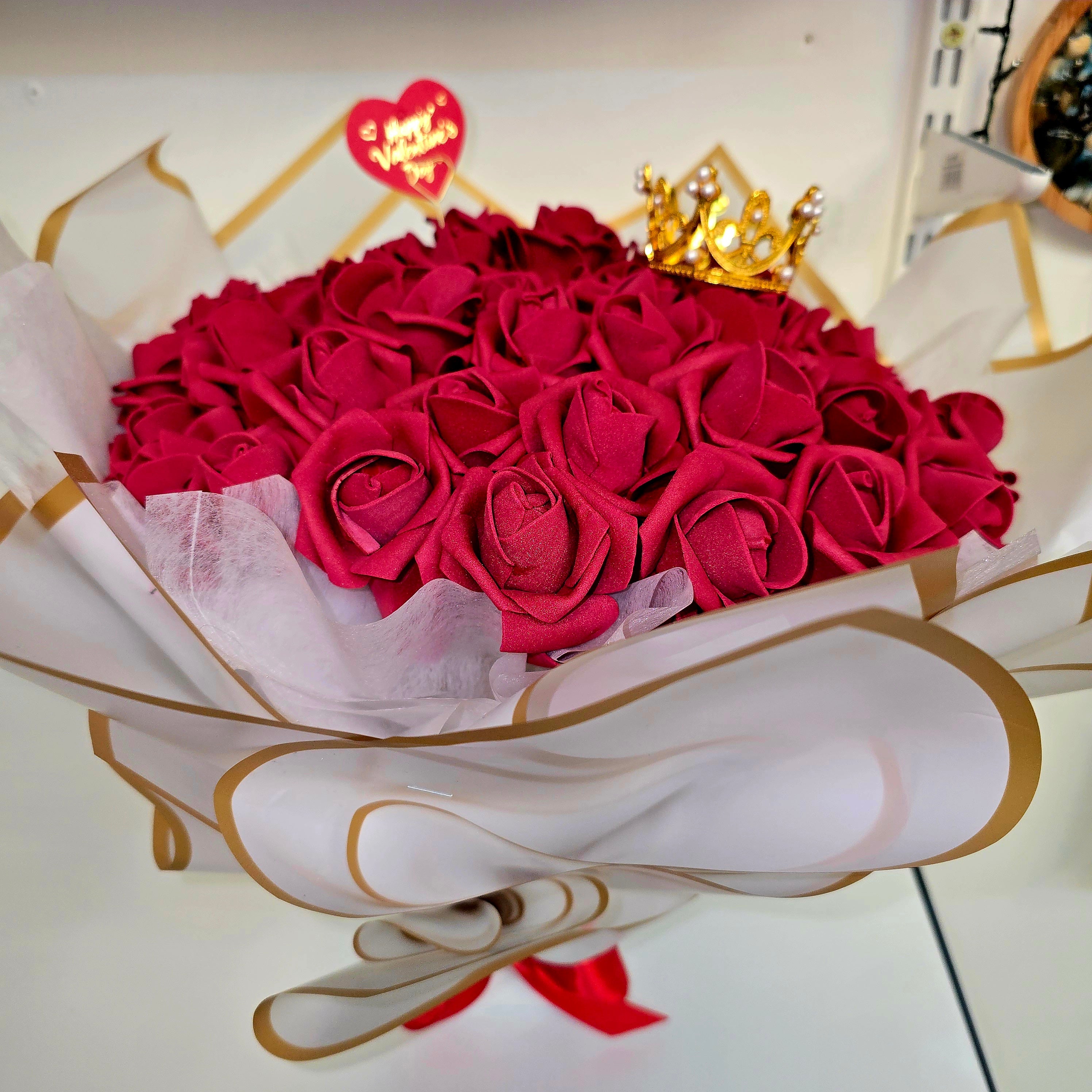 Luxury Eternal Roses Bouquet – 51 Forever Roses with Crown | Handcrafted Gift