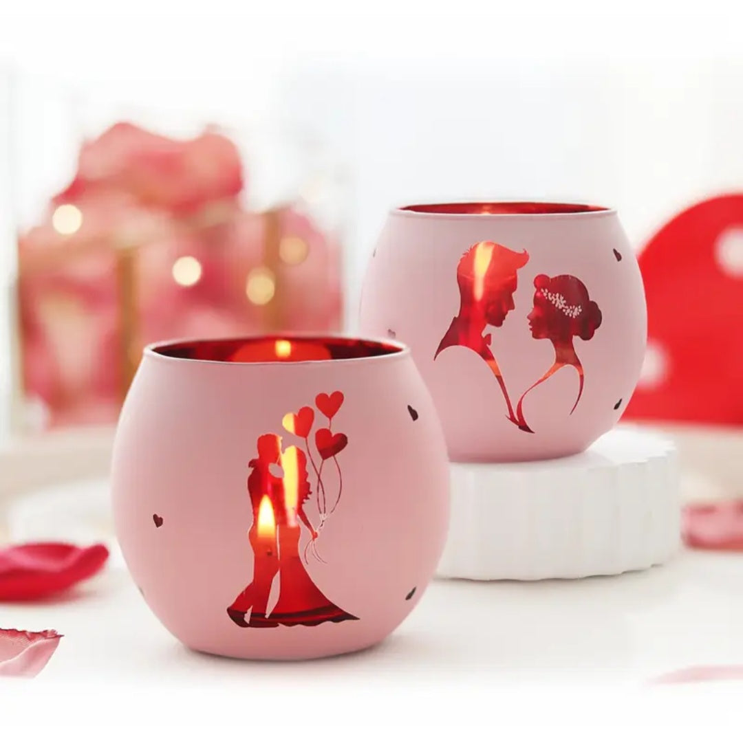 Romantic Glass Candle Holder Set – Couple Design (2 Pieces)