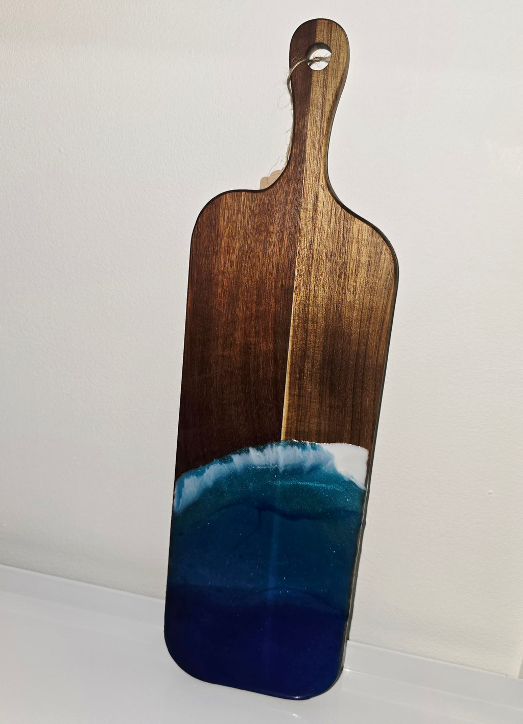 🌊 Handmade Wooden Serving Board with Resin Art – Ocean Style Design (41 × 12 cm)