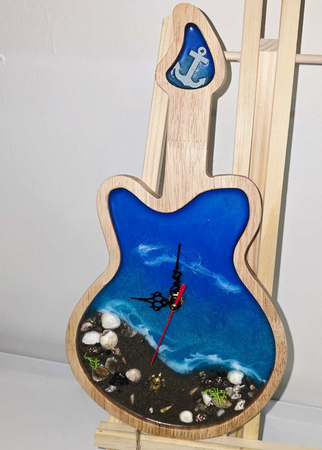 Handmade Wooden & Epoxy Resin Wall Clock – Ocean Theme