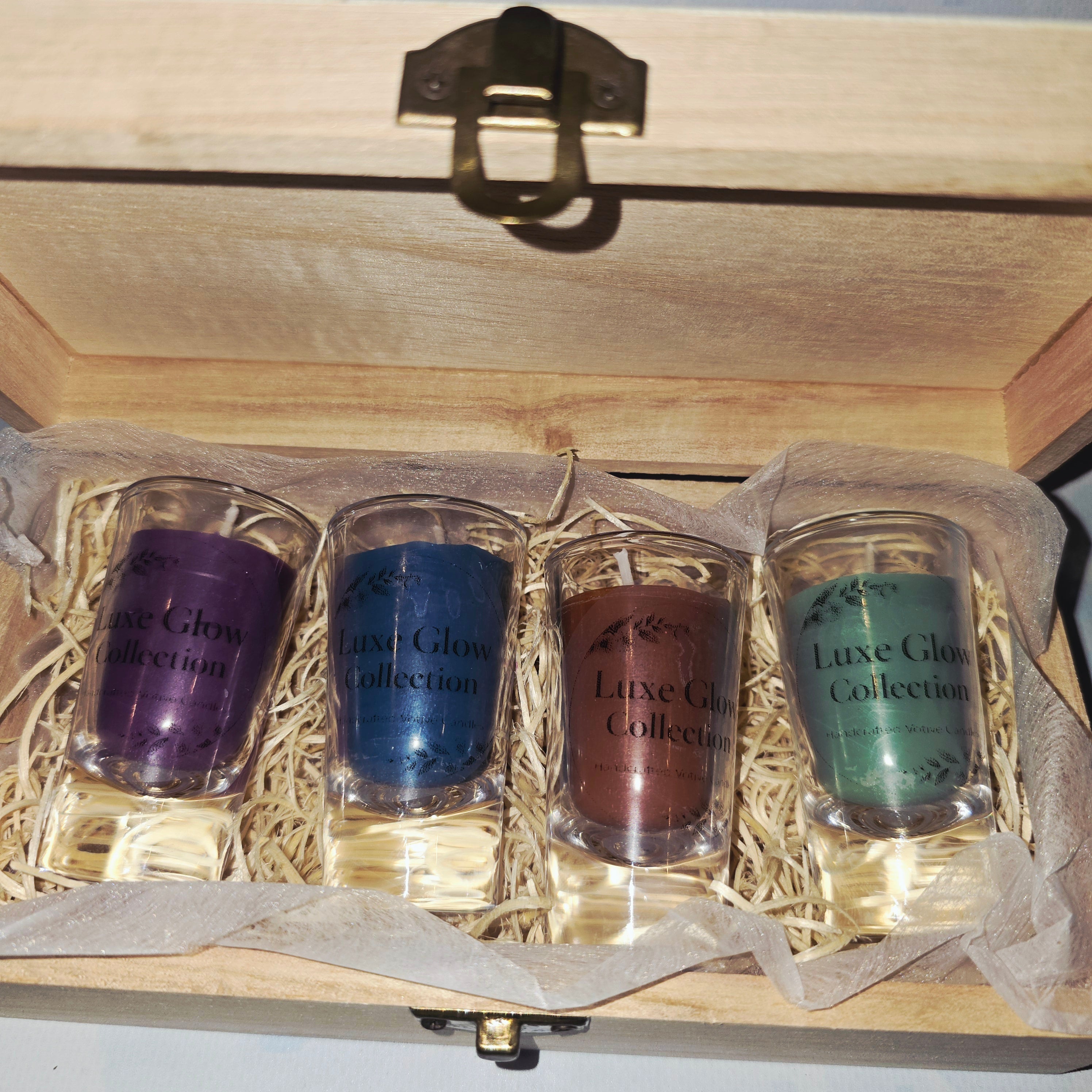 Luxury Handmade Candle Gift Set – Luxe Glow Collection (4 pcs in Wooden Box)