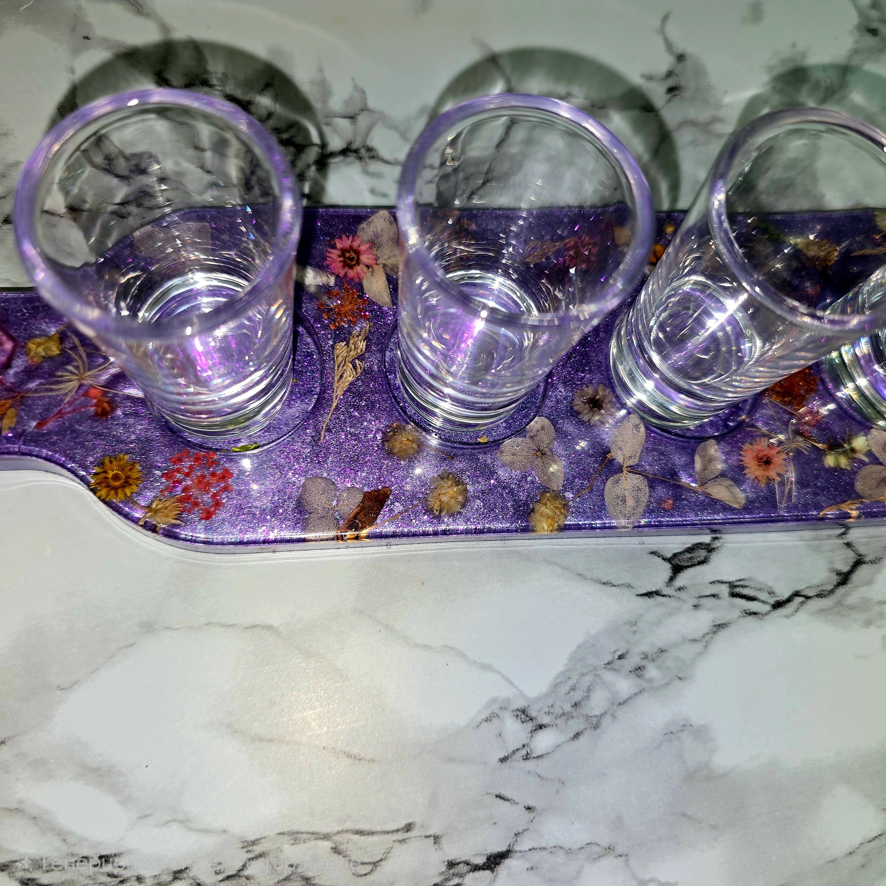 Handmade Epoxy Resin Shot Glass Holder with 4 Glass Shot Glasses – 34 cm