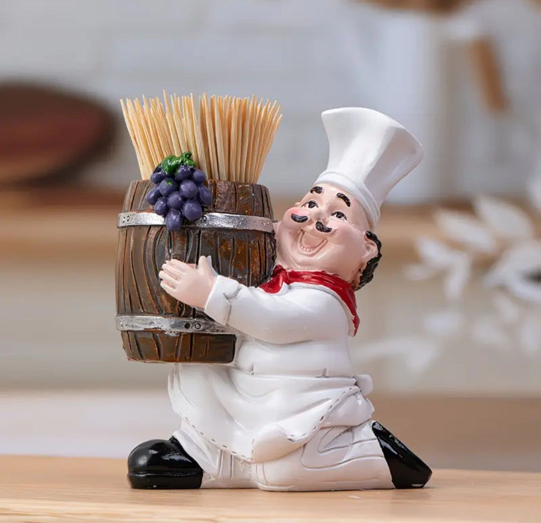 Chef Figurine Toothpick Holder – Resin Kitchen & Table Decor