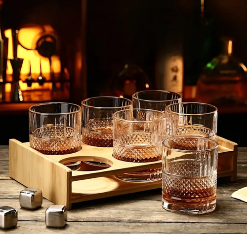 Embossed Crystal Whiskey Glasses – Set of 6 (Clear)