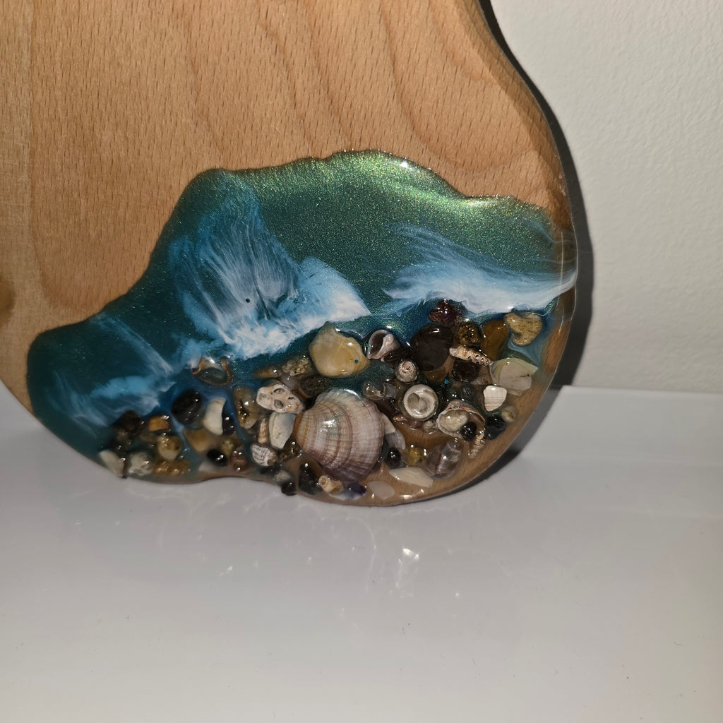 🌊 Handmade Wooden Serving Board with Resin Art – Ocean Style Design (29 × 16 cm)