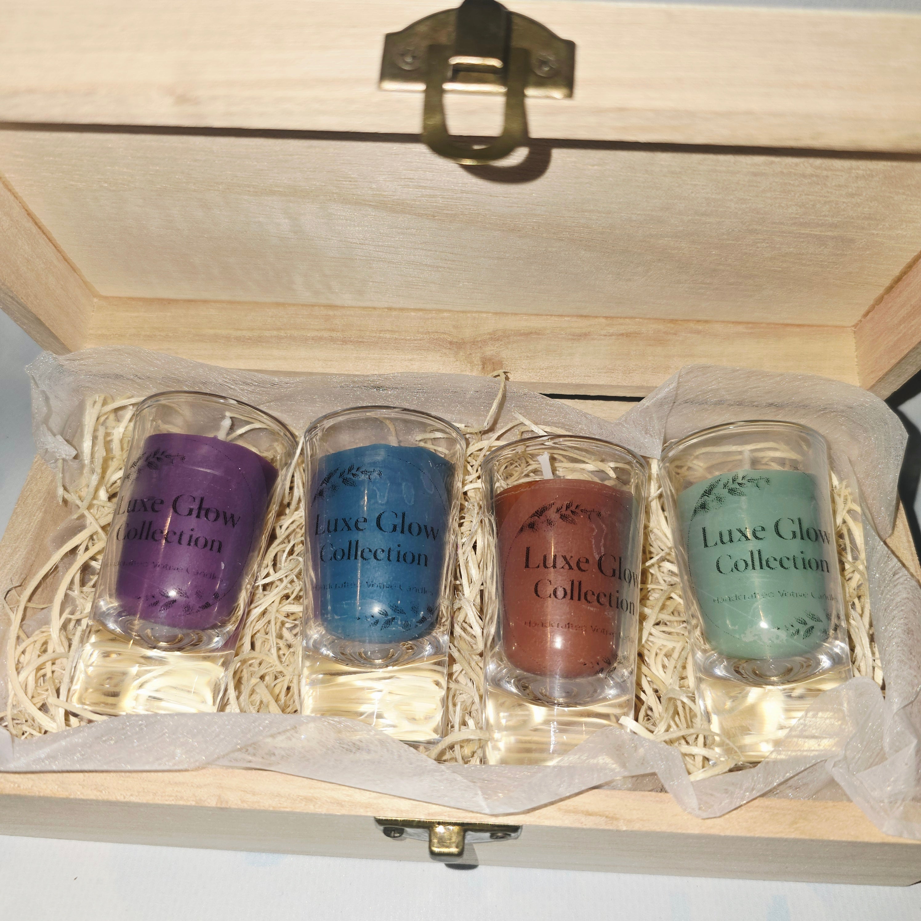 Luxury Handmade Candle Gift Set – Luxe Glow Collection (4 pcs in Wooden Box)