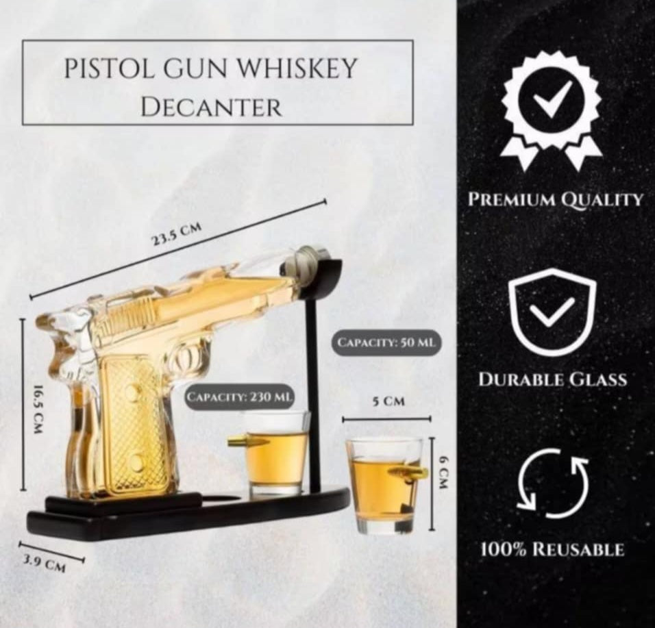 Luxury Gun-Shaped Whiskey Decanter Set with Bullet Shot Glasses