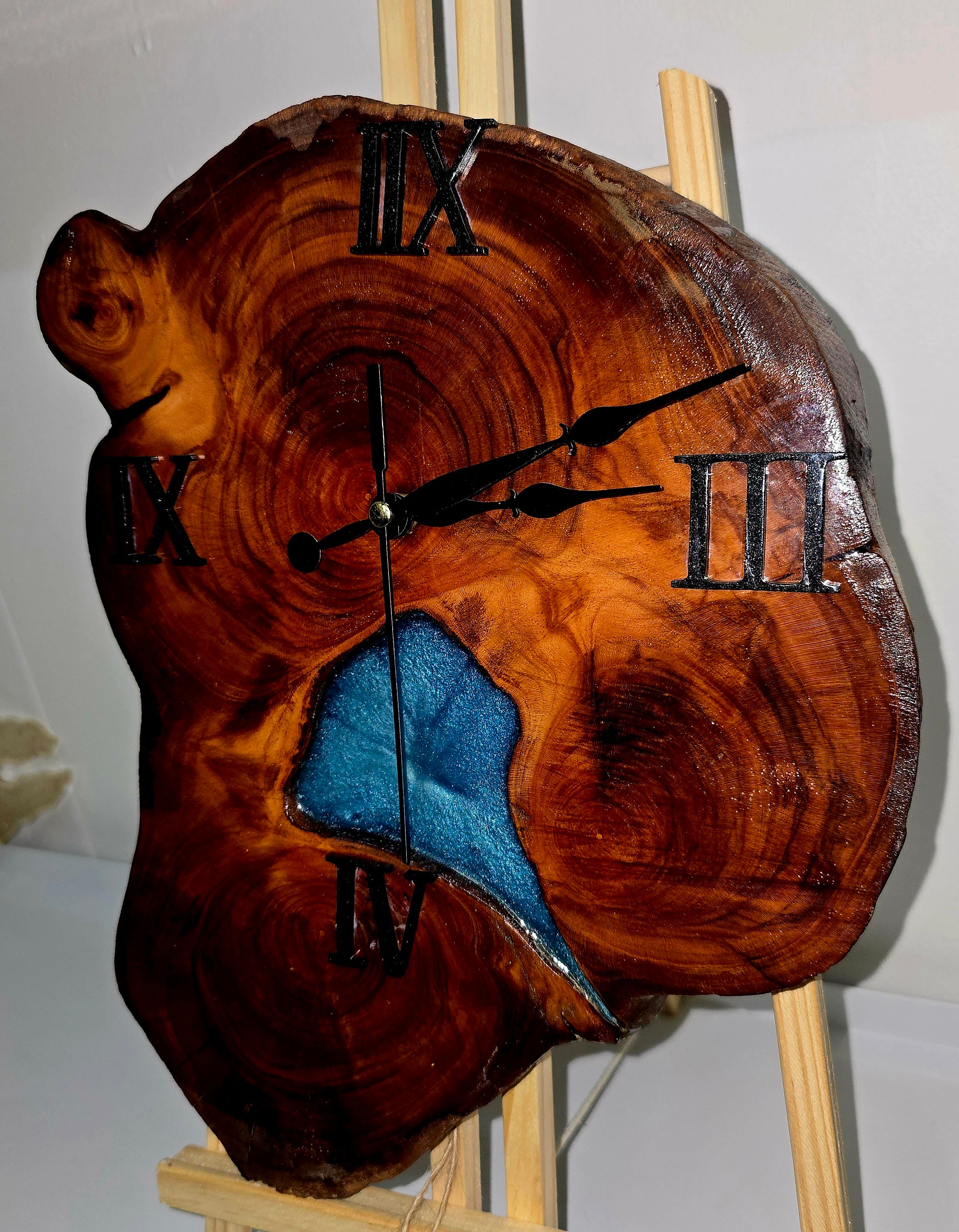 Handmade Wooden & Epoxy Resin Wall Clock – Natural Wood Design
