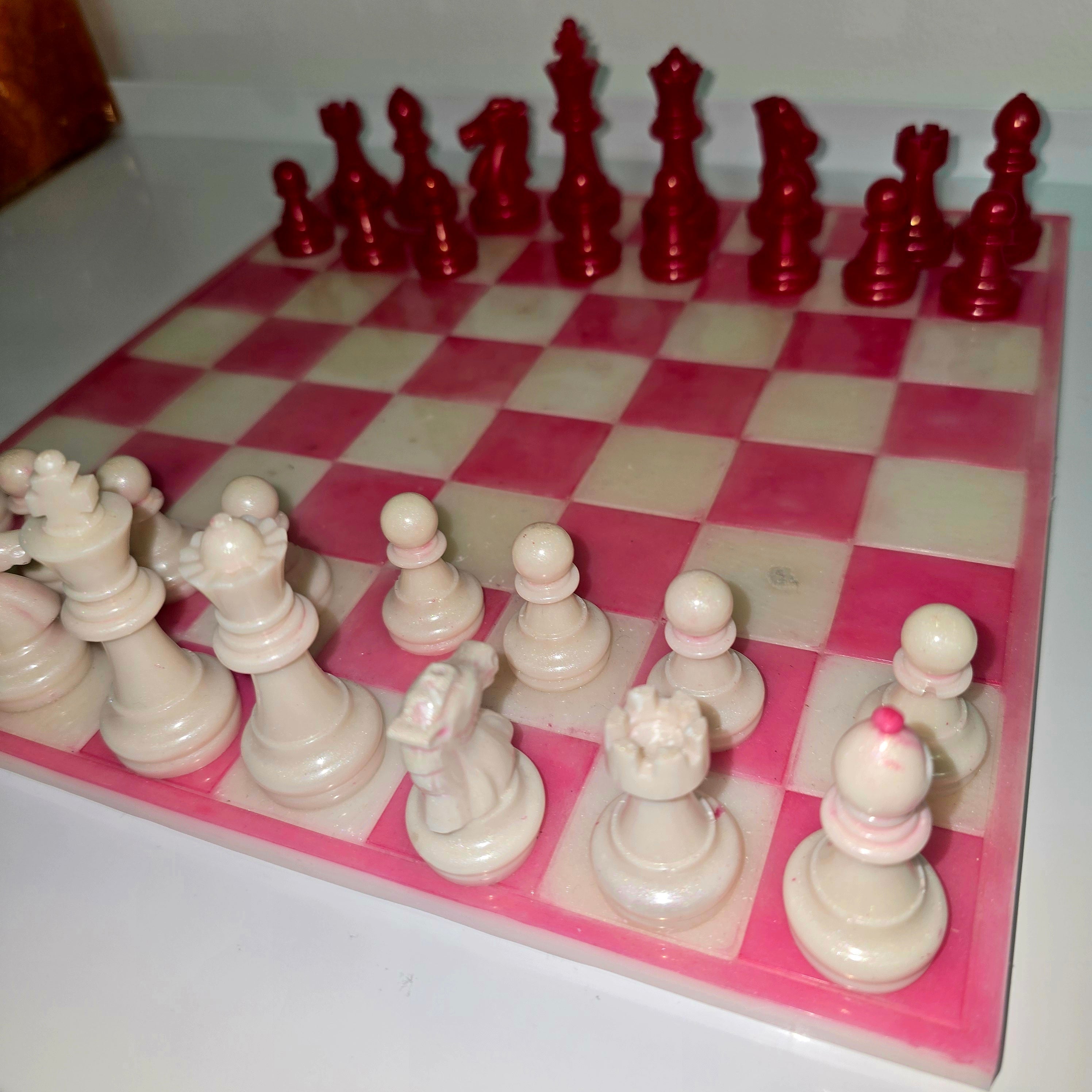 Handmade Resin Chess Set – Artisan Square Chess Board with Pieces (Assorted Colours)