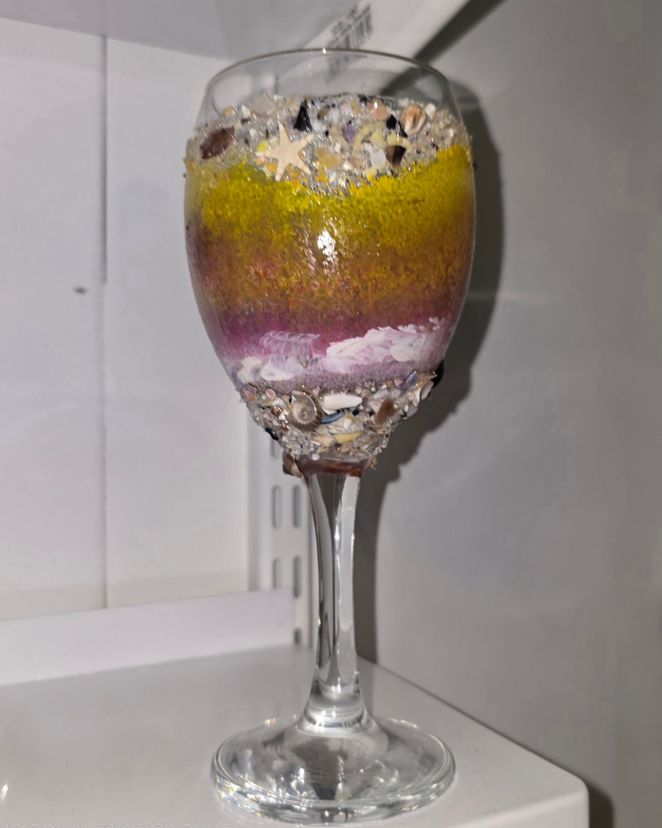 Handmade Wine Glass – Ocean Theme (Pink & Blue)