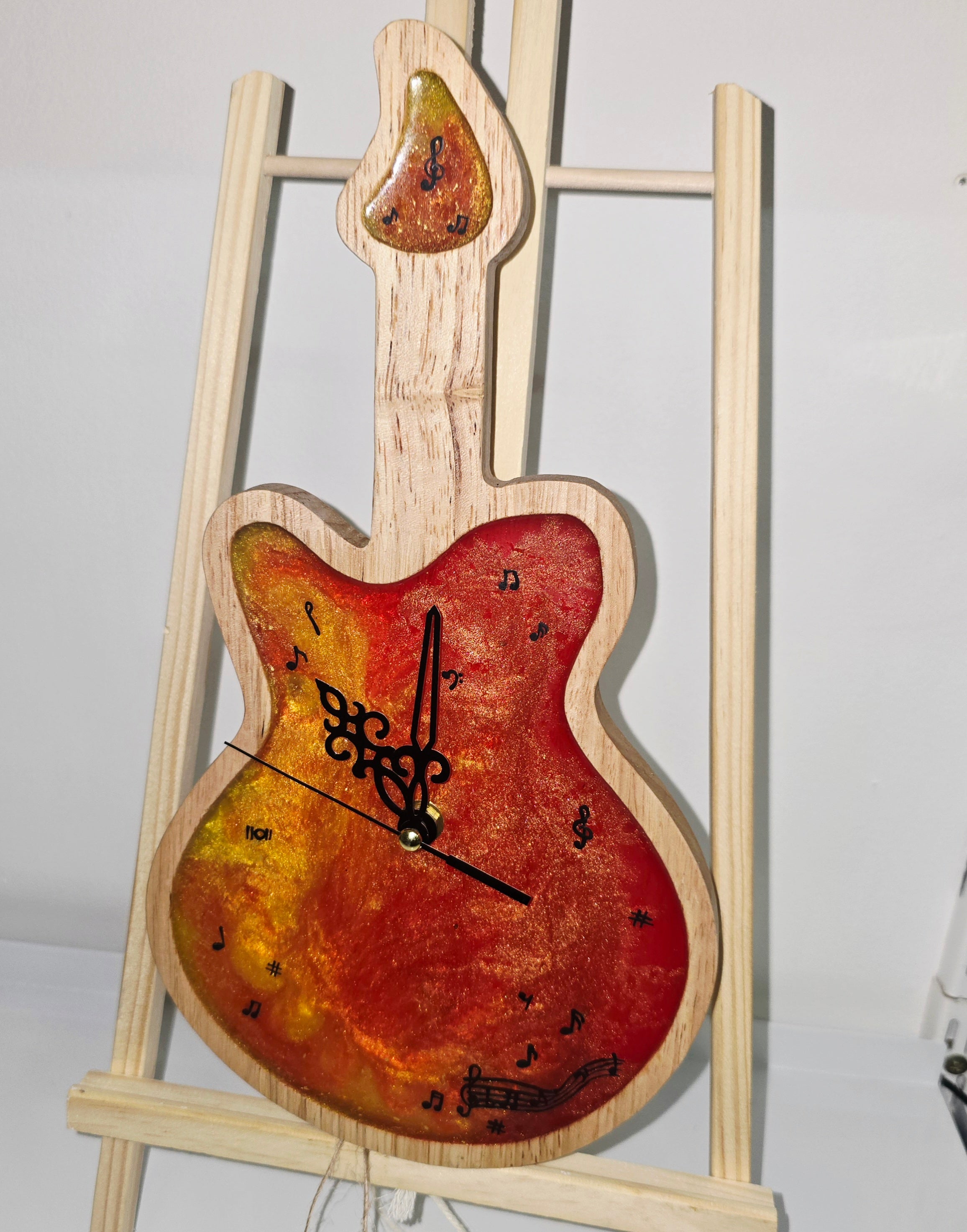 Handmade Wooden & Epoxy Resin Guitar Wall Clock