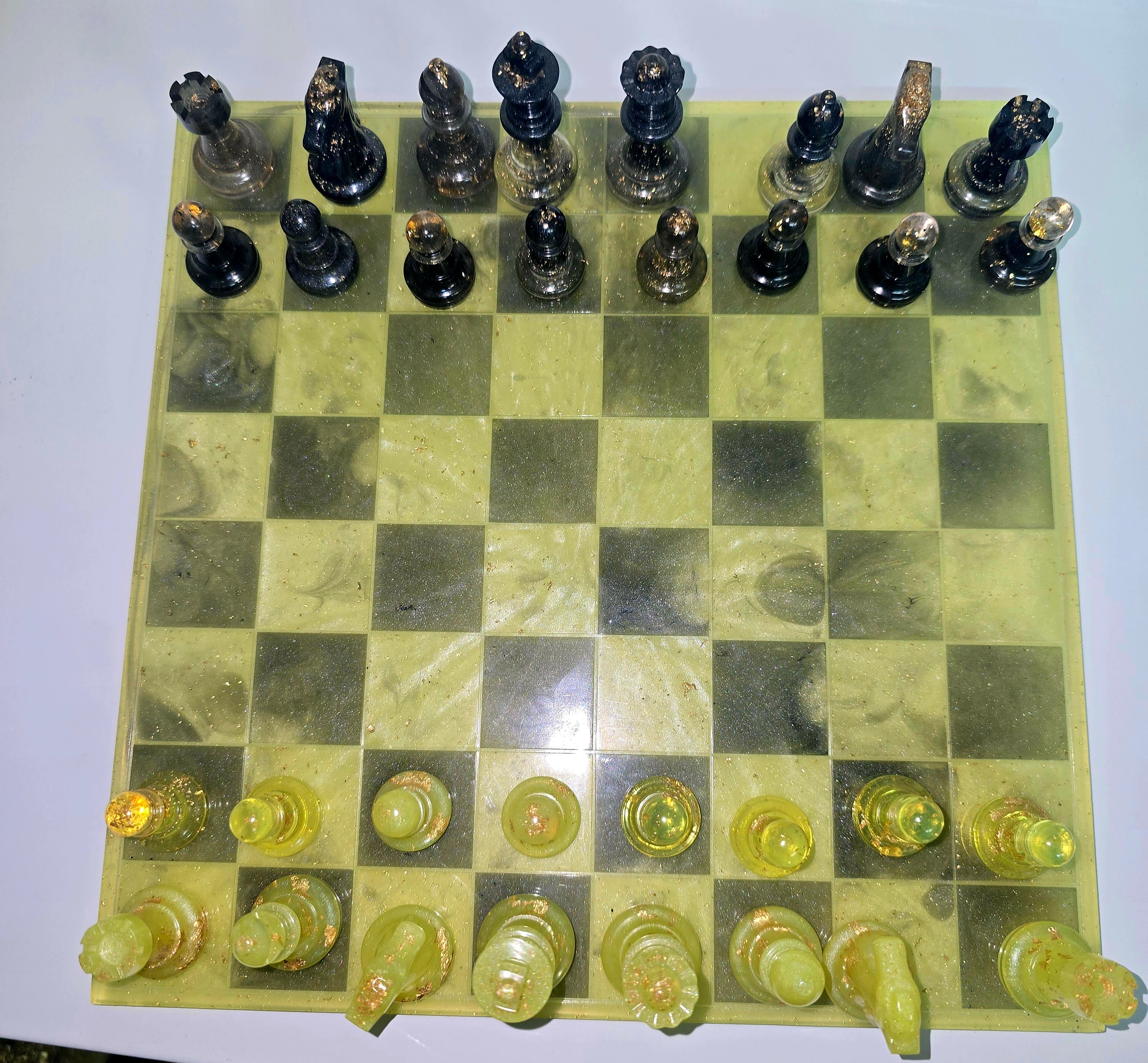 Handmade Resin Chess Set – Artisan Square Chess Board with Pieces (Assorted Colours)