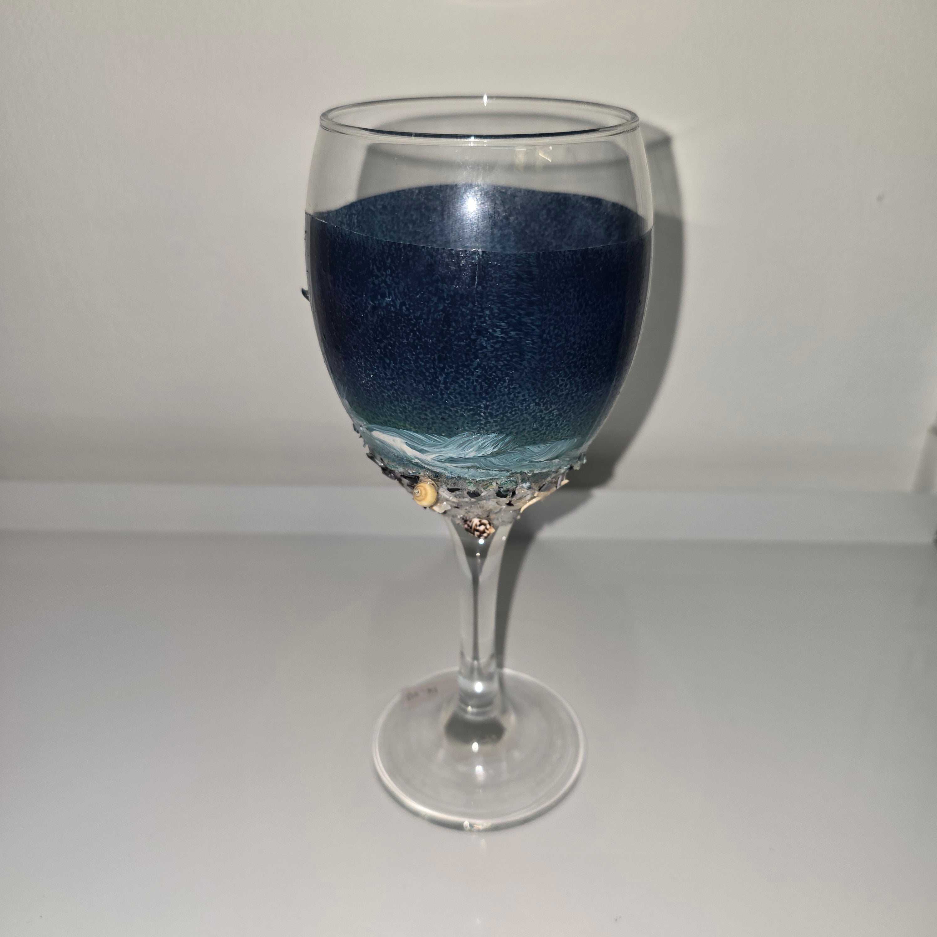 Handmade Wine Glass – Ocean Theme (Pink & Blue)